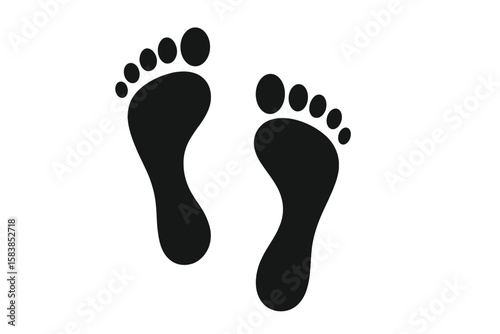 Realistic Human Footprints Silhouette Vector, Barefoot Steps, Black Footprint Icon, Transparent Isolated Clipart, Walking Path Symbol, Minimalist Foot Imprint, Editable PNG Illustration