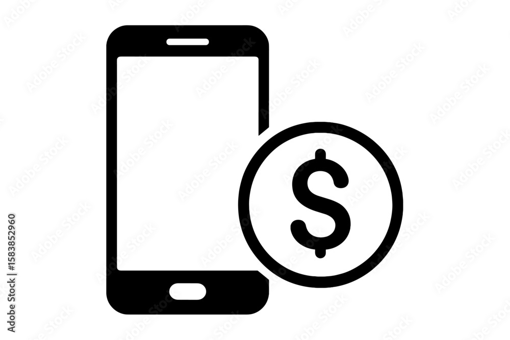 Mobile phone payment icon set with smartphone and dollar sign symbols, digital wallet, contactless payment, e-commerce, online shopping, finance, and money transfer vector illustration