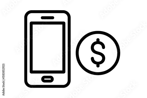 Mobile Payment Icon Set. Smartphone and Dollar Symbol. Digital Wallet, Online Banking, Wireless Money Transfer, Contactless Payment, E-commerce, Finance App, Secure Transaction Vector Illustration