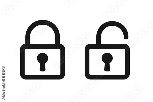 Secure and Unlocked Padlock Icon Set for App UI UX Design – Vector Illustration of Locked and Unlocked Security Symbols for Web, Mobile, and Digital Platforms