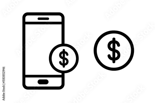 Mobile Phone Payment Icon Set with Smartphone and Dollar Sign Symbols, Digital Wallet and Contactless Payment Vector Illustrations, Transparent Background for E-Commerce and Finance Apps