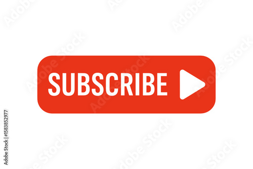 Subscribe button vector for video channel and social media. Red web button with play icon. Follow, notification. UI UX design element for membership. Graphic on transparent background.