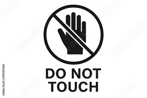 Prohibition Sign Vector Illustration – Do Not Touch Symbol, Hand with Slash, Safety Warning, Black and White, Isolated, Caution Notice, No Contact, Industrial Workplace, Transparent Background