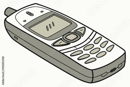 Old mobile phone with grey buttons and screen old phone
