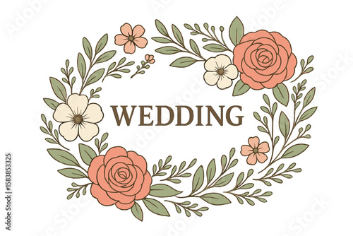 Elegant Floral Wedding Frame Vector, Romantic Botanical Border Illustration for Invitation, Greeting Card, or Envelope Design, Transparent Background, Vintage Rustic Flower Arrangement