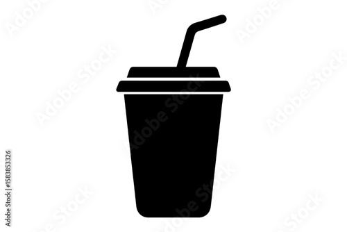 Soda drink cup with straw vector icon. Fast food beverage silhouette. Takeaway coffee. Disposable plastic glass for soft drinks. Refreshment concept. Simple flat sign.
