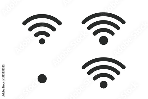 Wi-Fi icon set with wireless signal symbols, transparent PNG and vector illustrations for connectivity, internet, network, technology, communication, and digital wireless concepts