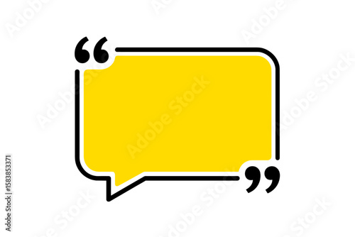 Yellow Speech Bubble Quote Frame. Vibrant Blank Text Box. Modern Quotation Mark Banner. Bold Communication Message Template. Isolated Vector Illustration for Business, Social Media, Marketing Design.