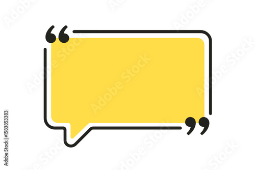 Yellow Chat Bubble Quotation Frame — Modern Speech Bubble with Quotation Marks, Isolated Vector, Minimalist Communication Banner, Blank Quote Box Template, Flat Design, Message Highlight Graphic