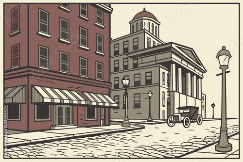 Vintage automobile on cobblestone street in old city