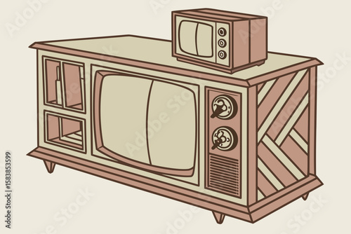 Vintage television set with smaller television on top
