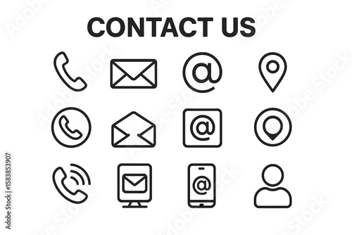 Modern Contact Us Icons Set – Communication Symbols Collection for Business Card, Website, Email, Phone, Location, Social Media, Customer Support, Mobile App, Web Interface, Digital Communication