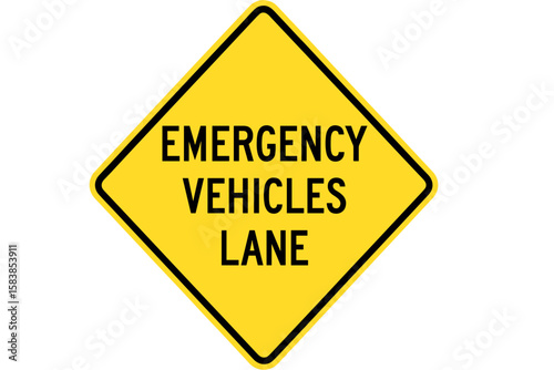 Emergency Vehicles Lane Road Sign Vector Illustration, Yellow Diamond Shape, Caution Traffic Safety Warning, Transparent Background, Editable Highway Symbol