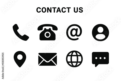 Modern Contact Us Icons Collection – Communication Symbols for Business Card, Website, Mobile App, Email, Phone, Location, Message, User Profile, Web, Social Media, Customer Support