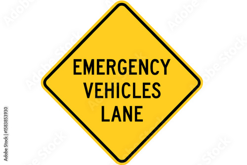 Emergency Vehicle Lane Traffic Sign, Yellow Diamond Road Safety Warning, Vector Illustration, Isolated Transparent Background, Roadway Intersection Caution Alert Symbol for Highways and Streets