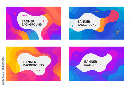 Set of Abstract Modern Banner Backgrounds, Colorful Vector Illustrations, Vibrant Poster and Brochure Designs, Transparent PNG and Editable Vector Files, Fluid Shapes and Gradient Layers