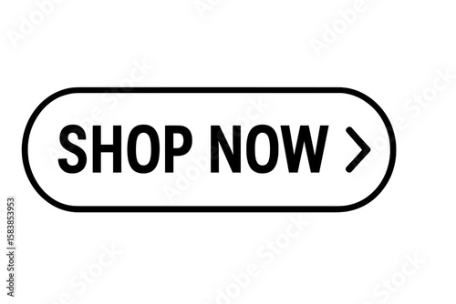 Shop now vector button. Call to action icon for e-commerce. Buy now web element for online shopping website. UI UX design concept. Clickable isolated linear illustration.