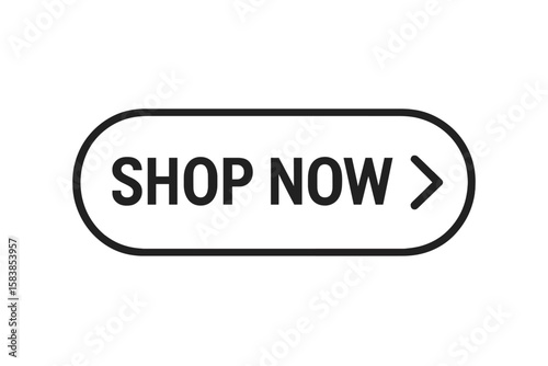 Modern Shop Now Button Vector Icon. E-Commerce Web UI Call-To-Action. Minimal Outline Design. Shopping Cart Concept. Digital Purchase Interface. Transparent PNG & Editable Vector Illustration.