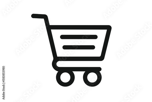E-commerce Shopping Cart Icon Vector Illustration for Apps and Websites, Bold Black Line Art, Modern Minimal Design, Transparent Background for UI, Checkout, Online Store, Retail Marketing, PNG Vector