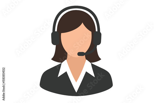 Call Center Support Female Operator Icon — Customer Service Representative Headset Avatar, Business Hotline, Helpline Assistance Vector Illustration, Communication Concept for Online Technical Support