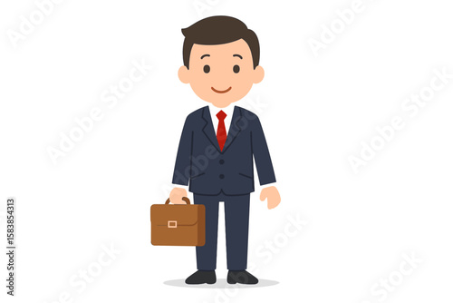 Businessman Cartoon Character in Suit with Red Tie Holding Briefcase, Professional Office Worker, Corporate Business Executive, Full-Length Vector Illustration Isolated on Transparent Background