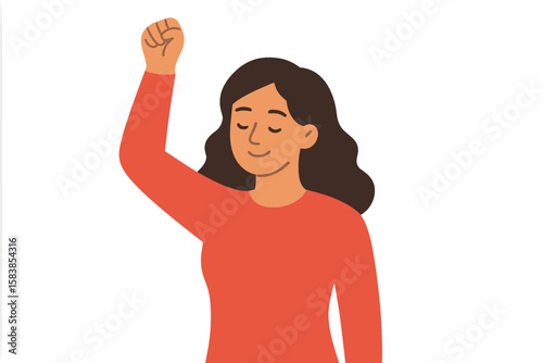 Confident Woman Raising Fist in Empowerment Gesture, Feminism, Protest, Social Justice, Strong Female, Vector Illustration, Isolated, Activism, Equality, Motivation, Red Shirt, Determination