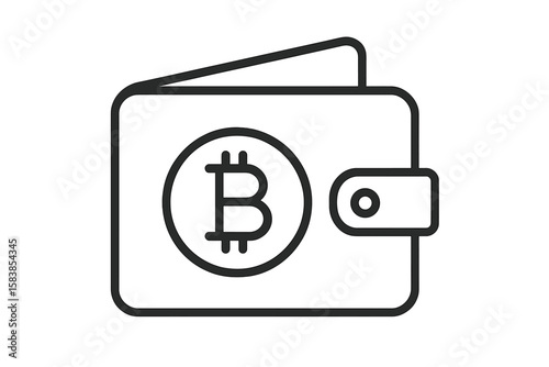 Bitcoin wallet icon. Crypto currency virtual wallet symbol for app, ui and website. Digital money payment sign. Blockchain technology financial transaction concept illustration.