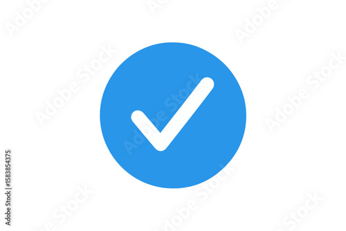 Blue tick social media verified account icon. Approved profile sign. Checkmark for authentication. Official user badge. Concept of trust, safety, security, certification. Vector.