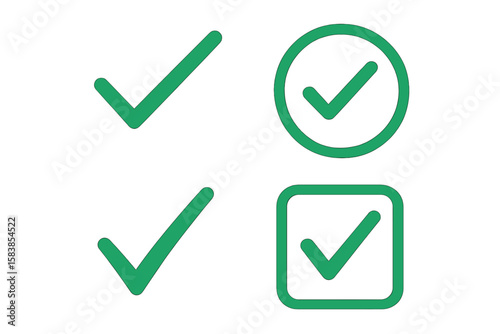 Green check mark vector icon set. Simple tick symbol collection for approved, correct, and accepted concepts. Vote, choice, and checklist design element for success or completion.