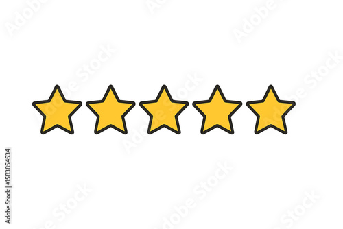 Five stars rating icon for product review. Customer satisfaction feedback symbol for app and website. Excellent quality service sign. Vector flat design element for UI.