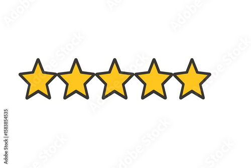 Five star rating icon vector. Customer product review symbol for app, website, and UI design. Quality satisfaction feedback concept. Golden yellow stars illustration.