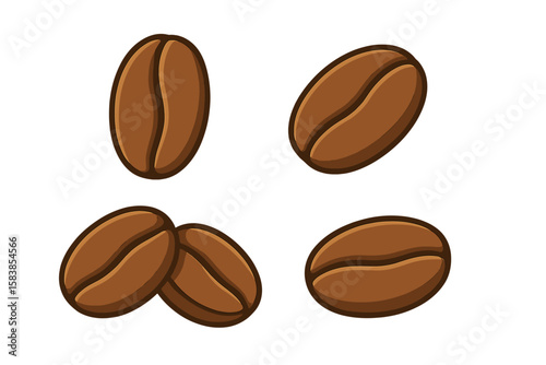 Realistic Coffee Bean Set Illustration. Vector Clipart Collection of Roasted Coffee Beans Isolated on Transparent Background. Cafe, Espresso, Beverage Ingredient, Barista, Drink Icon, Food Concept