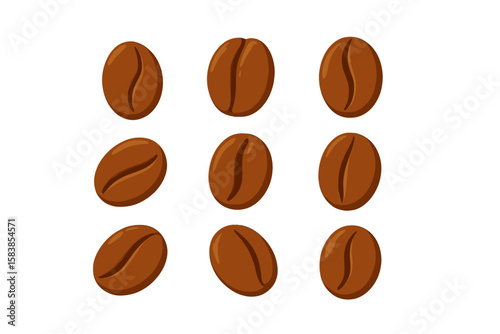 Set of Coffee Beans Vector Illustration, Transparent PNG, Realistic Brown Coffee Bean Graphics for Food and Drink Design