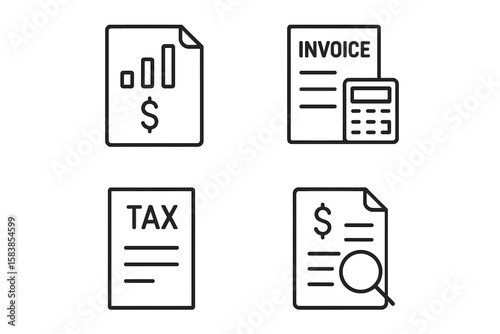 Accounting icon set. Thin line style icons for web and mobile. Finance, audit, tax return, invoice, financial report, budget, calculation, bookkeeping, analytics concepts.