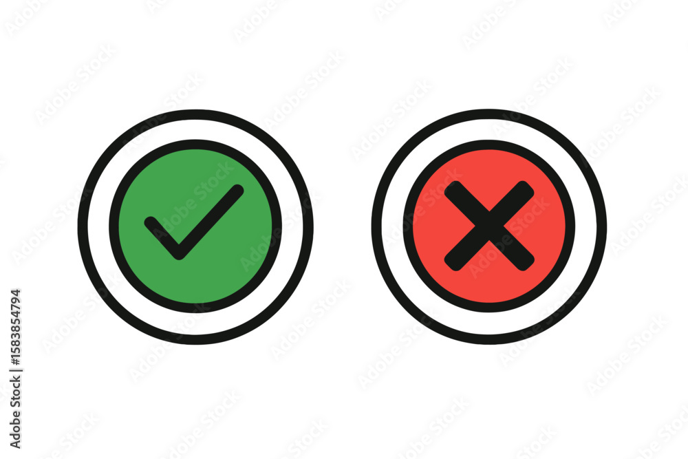 Eco-friendly Icons Set with Transparent Background, Green Check Mark and Red Cross Symbols, Vector Illustration for Environmental and Sustainability Concepts, Approval and Rejection Signs Eco-friendly Icons Set with Transparent Background, Green Check Mark and Red Cross Symbols, Vector Illustration for Environmental and Sustainability Concepts, Approval and Rejection Signs