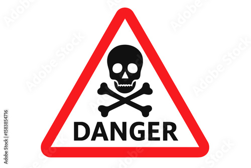 Danger sign with skull and crossbones. Warning symbol in red triangle. Vector illustration for hazard, toxic, poison, or death risk. Attention grabbing safety icon design.