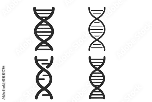 DNA icons set. Vector collection of gene, molecule, and chromosome symbols. Life science, biology, and genetics concept. Bio code for medical and biotechnology design elements.