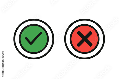 Eco-friendly Icons Set with Transparent Background, Green Check Mark and Red Cross Symbols, Vector Illustration for Environmental and Sustainability Concepts, Approval and Rejection Signs