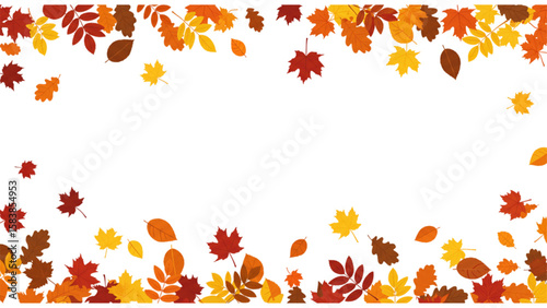 Wallpaper Mural Falling autumn leaves graphic for seasonal designs, featuring vibrant fall colors and varied leaf types in a decorative border element. Torontodigital.ca