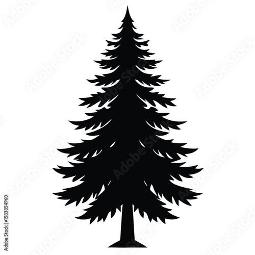 A classic silhouette of a tall conical evergreen tree with layered branches perfect for winter or nature themed designs