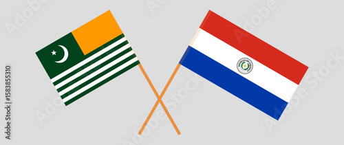 Crossed flags of Azad Jammu and Kashmir and Republic of Paraguay. Official colors. Correct proportion. Vector illustration