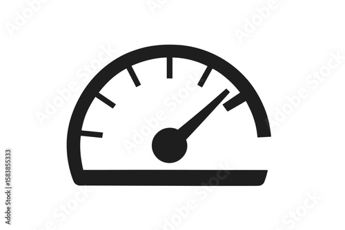 Speedometer Gauge Icon. Black Dashboard Meter Symbol. Vector Illustration for Performance, Speed, Efficiency, Acceleration, Measurement, Progress, Monitoring, Automotive, Technology, UI Design