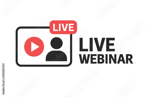 Live Webinar Icon. Play Button Symbol. Online Video Conference, Internet Broadcast, Live Streaming, Virtual Meeting, Distance Learning, Webcast, Remote Event, Digital Communication, Online Seminar