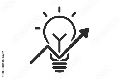 Modern Light Bulb Icon with Upward Growth Arrow, Innovative Business Idea Symbol, Vector Illustration on Transparent Background, PNG and Vector Format