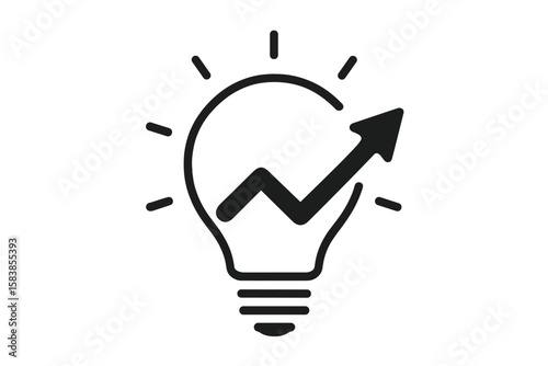 Modern Light Bulb Icon with Upward Arrow, Innovative Business Growth Concept, Creative Idea Symbol, Success and Progress Vector Illustration, Transparent Background, Stock Graphic