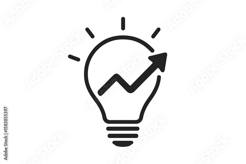 Modern Light Bulb Icon with Upward Growth Arrow, Innovative Business Idea Symbol, Vector Illustration on Transparent Background, PNG and Scalable Vector Graphic