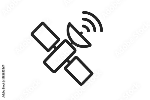 Minimalist Satellite Icon for Communication and Broadcast, Simple Vector Symbol with Wireless Signal, Modern Space Technology, Transparent Background, App UI Web Design Illustration
