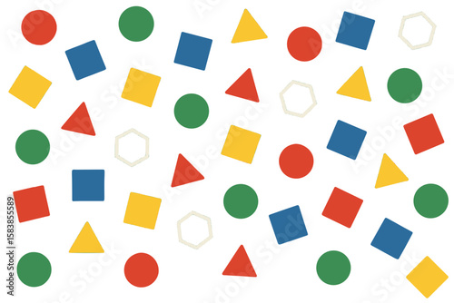 Colorful Repeating Kids’ Shape Pattern on Black Background, Printable Vector Illustration with Transparent PNG and Scalable Vector Graphics