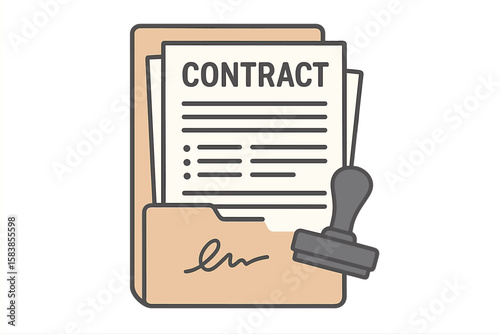 Medical Contract and Healthcare Agreement Icon Set. Line Style Vector Illustration Featuring Legal Document, Signature, Stamp, Medical Report, Doctor, Diagnosis, Treatment, Emergency Concept