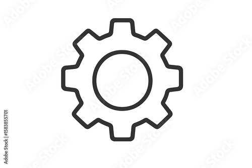 Settings icon with simple outline gear symbol for app, UI, website interface, vector illustration on transparent background, PNG and scalable vector graphic
